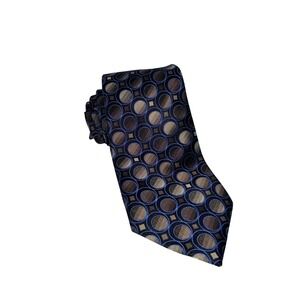 Stafford Essentials Mens Silk Blend Geometric Circle Pattern Necktie Blue Brown